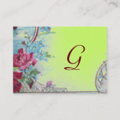 ロマンティカ、ブルーグリーンピンクフローラ、鳩モノグラム 名刺 (裏面)