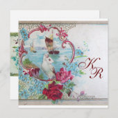 ロマンティカ/ホワイトドーブ、ローズ フローラル ウェディング モノグラム 案内状 (正面/裏面)