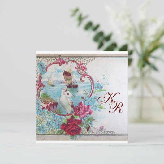 ロマンティカ/ホワイトドーブ、ローズ フローラル ウェディング モノグラム 案内状 (スタンド正面)