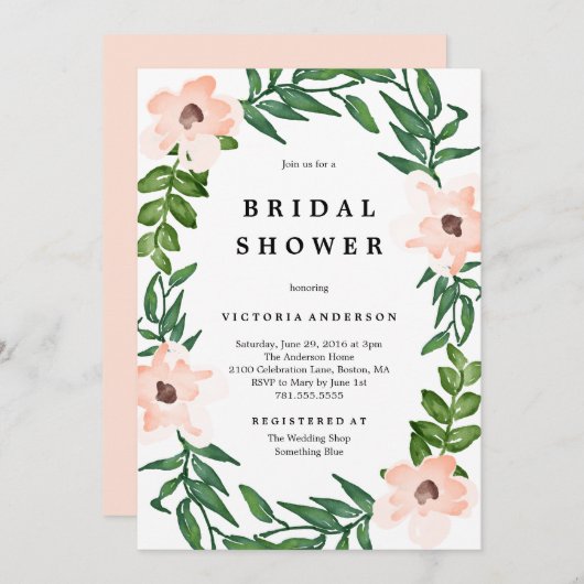 ロマンティックつる植物ブライダルシャワー招待 招待状 (正面/裏面)