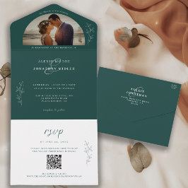 ロマンティックでムーディなエメラルドグリーンの結婚式の写真 オールインワン招待状