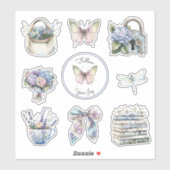 ロマンティックで可愛いラベンダーの花と蝶々の喜び シール (シート)