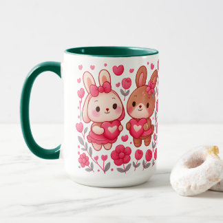 ロマンティックなうさぎカップルハート陶器マグ マグカップ