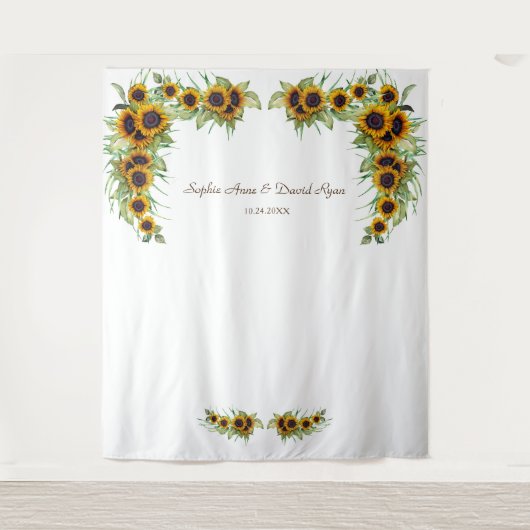 ロマンティックなひまわり ウェディング ウッド フォトブース タペストリー (正面)