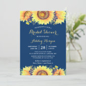 ロマンティックなひまわり ラスティック ネイビーブルー ブライダルシャワー 招待状 (スタンド正面)