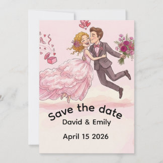 ロマンティックなイラストの結婚式Save+the+Date招待状 招待状