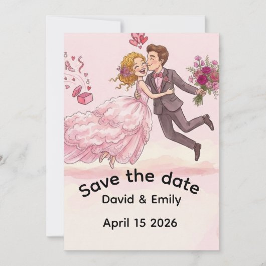 ロマンティックなイラストの結婚式Save+the+Date招待状 招待状 (正面)
