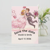 ロマンティックなイラストの結婚式Save+the+Date招待状 招待状 (スタンド正面)