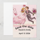 ロマンティックなイラストの結婚式Save+the+Date招待状 招待状 (正面/裏面)