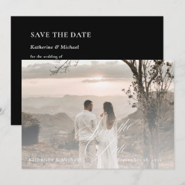 ロマンティックなカリグラフィーの筆記体 結婚式 写真追加 セーブザデート