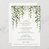 ロマンティックなグリーン ガーランド ウェディング 招待状 (正面/裏面)