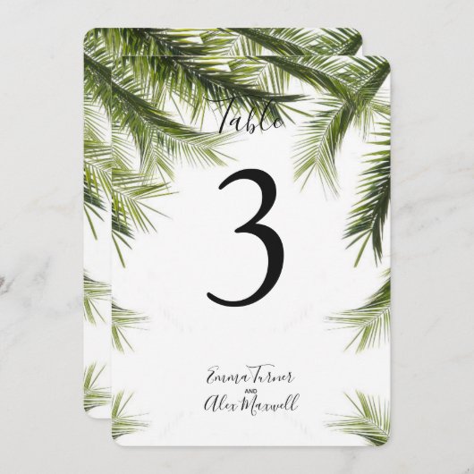 ロマンティックなグリーン トロピカル | テーブル番号カード 招待状 (正面/裏面)