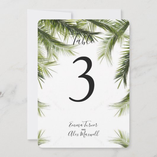 ロマンティックなグリーン トロピカル | テーブル番号カード 招待状 (裏面)