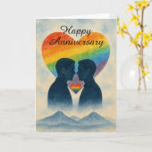 ロマンティックなゲイカップルの記念日 レインボーハートラブ カード (黄色い花)