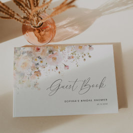 ロマンティックなコーラルピンクとピーチの花のデザインのウェディングシャワー ゲストブック