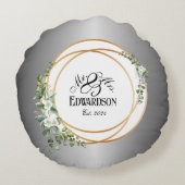 ロマンティックなゴールドリング＆フラワーアニバーサリー ラウンドクッション (裏面)