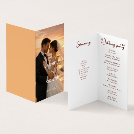 ロマンティックなサンセットビーチの結婚式の誓約プログラム (内部&外部)