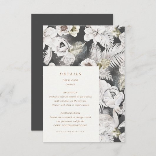 ロマンティックなシルバーの花のウェディングディテール エンクロージャーカード (正面/裏面)