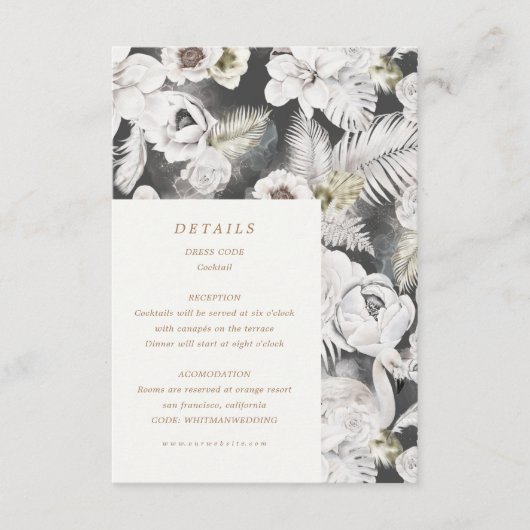 ロマンティックなシルバーの花のウェディングディテール エンクロージャーカード (正面)