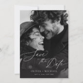ロマンティックなスクリプト写真の「Save the Date」招待状 セーブザデート (正面)