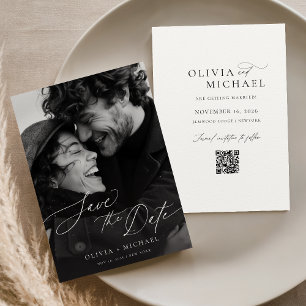ロマンティックなスクリプト写真の「Save the Date」招待状 セーブザデート