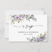 ロマンティックなスミレの花の結婚式RSVPカード 出欠カード (正面)
