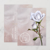 ロマンティックなソフトホワイトのローズ エレガントなセーブ・ザ・デート 案内ポストカード (正面/裏面)