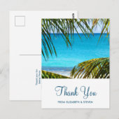 ロマンティックなターコイズ トロピカル ビーチ ウェディング サンクス ポストカード (正面/裏面)