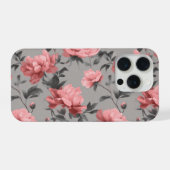 ロマンティックなダスティピンクの芍薬グレー花柄 iPhoneケース (裏面横)
