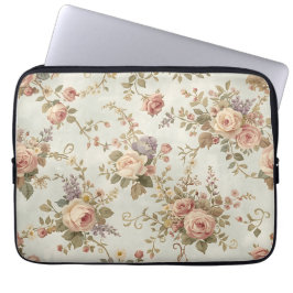 ロマンティックなバラと野の花 ヴィンテージ ガーランド ラップトップスリーブ