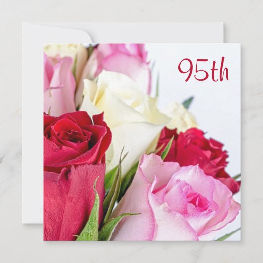 ロマンティックなバラの花束 95歳の誕生日 招待状 (正面)