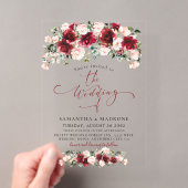ロマンティックなバーガンディ・ピンクの水彩バラの結婚式 アクリル招待状 (インサイチュ (ポータブル))