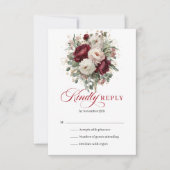 ロマンティックなバーガンディ・マサラフラワーの結婚式RSVPカード 出欠カード (正面)