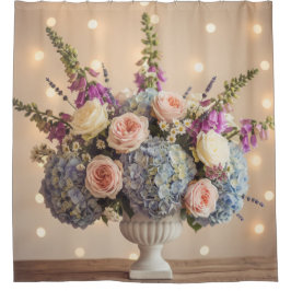 ロマンティックなパステルカラーの花瓶アレンジメント シャワーカーテン