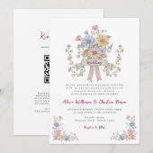 ロマンティックなパステルフラワーのオールインワン結婚式QRコード 招待状 (正面/裏面)