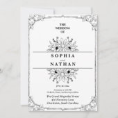 ロマンティックなビンテージの野の花の花のスケッチの結婚式 招待状 (正面)