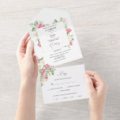 ロマンティックなピンクとアイボリーの水彩バラの結婚式 オールインワン招待状 (貼ってはがせる)