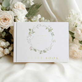ロマンティックなピンクとグリーンの花輪の結婚式 ゲストブック