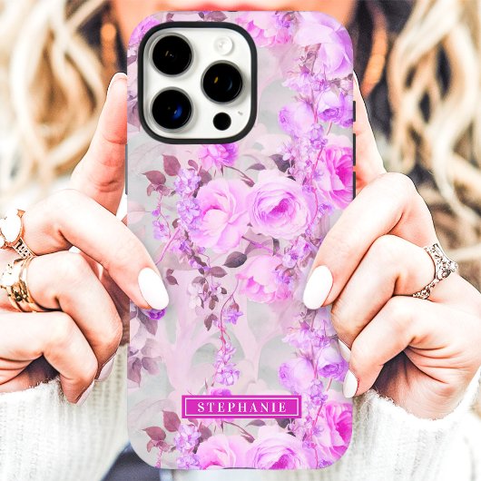 ロマンティックなピンクとラベンダー名前ケース Case-Mate iPhoneケース