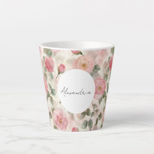 ロマンティックなピンクのバラの花 カフェラテマグ (正面)