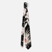 ロマンティックなピンクのバラ模様のブラック グルーム ネクタイ (裏面)