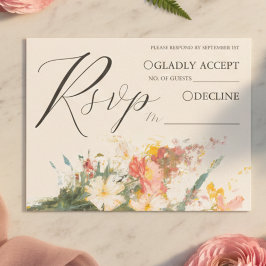 ロマンティックなピンクのフラワーペインティングの結婚式RSVPQRコード エンクロージャーカード