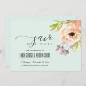 ロマンティックなピンクの桃色の頬紅 紫色の空の青い花 セーブザデート (正面/裏面)