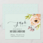 ロマンティックなピンクの桃色の頬紅 紫色の空の青の花 セーブザデート (正面/裏面)