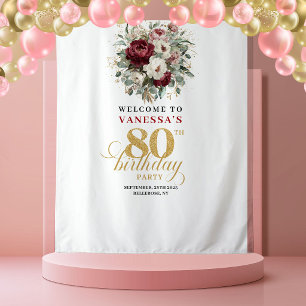 ロマンティックなピンクゴールドの80歳の誕生日バナー タペストリー