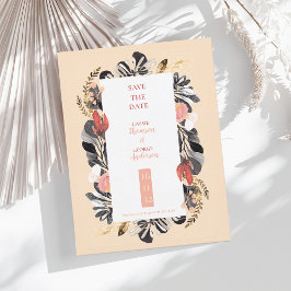 ロマンティックなピンクブラックフラワーの結婚式Save the Date ポストカード