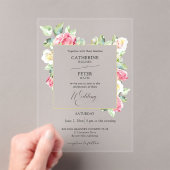 ロマンティックなピンク/アイボリーの水彩バラの結婚式 アクリル招待状 (インサイチュ (ポータブル))