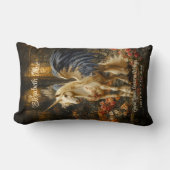 ロマンティックなフェアリーテイルの森のユニコーンの翼 ランバークッション (正面)