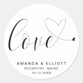 ロマンティックなブラック&ホワイトタイポグラフィの結婚式 ラウンドシール
