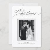 ロマンティックなモノクロの新婚フォトクリスマス シーズンカード (正面)